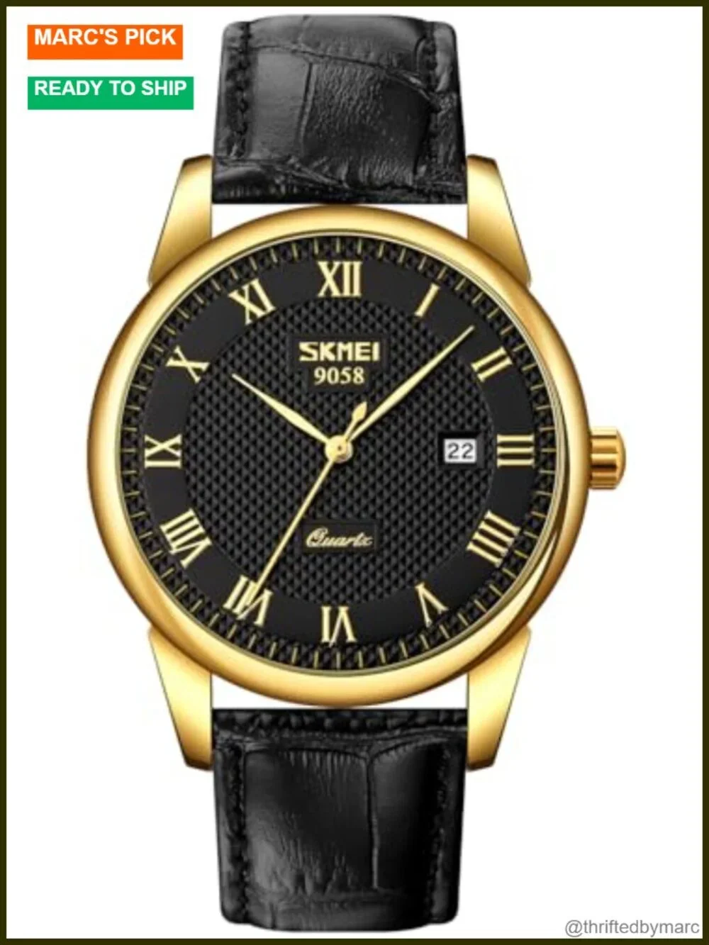 Quartz Watch Roman Numeral Analog Leather Strap Calendar Date Window 30M